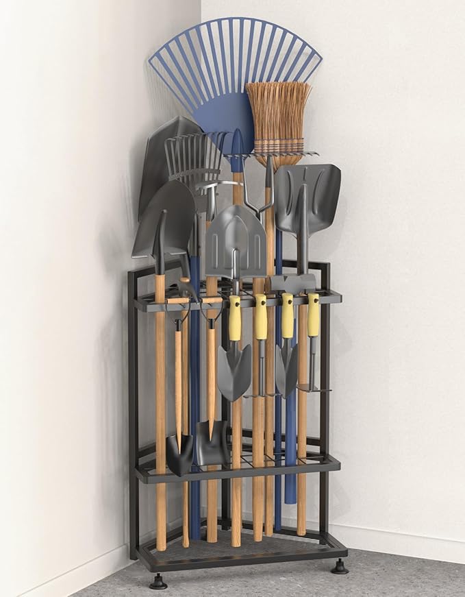 Garden Tool Organizer for Corner, Metal Yard Tool Organizer for Long-Handled by Lovind