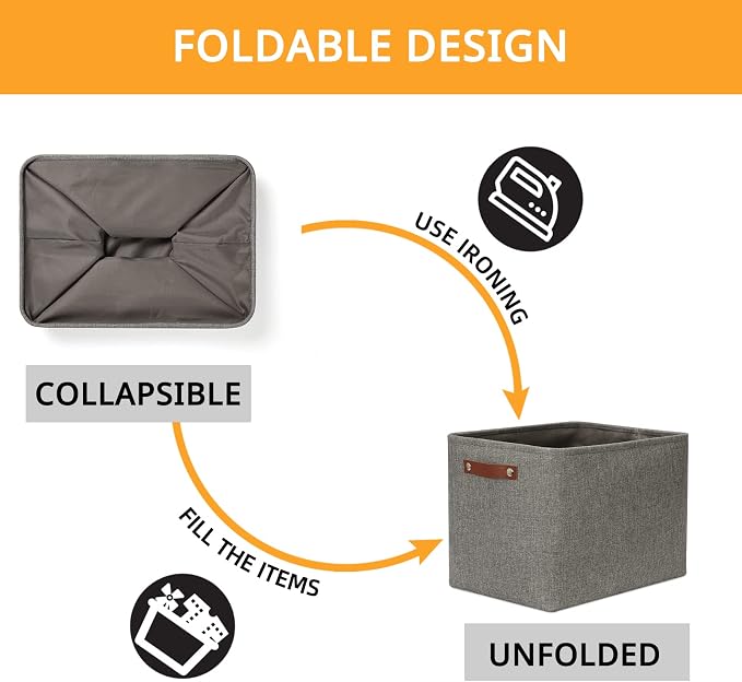 DULLEMELO Grey Storage Baskets for Organizing 2 Pack 16"x12"x12" Fabric Shelf - Image 6