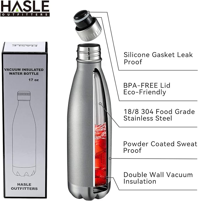 HASLE OUTFITTERS 17oz Stainless Steel Water Bottles, Vacuum Insulated Water - Image 2