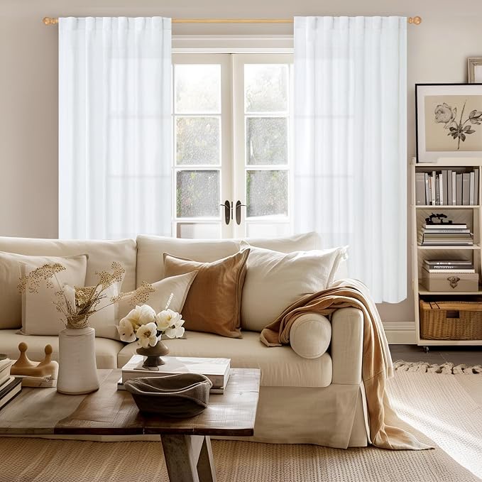 YoungsTex 72 Inch Length White Linen Curtains - Image 9
