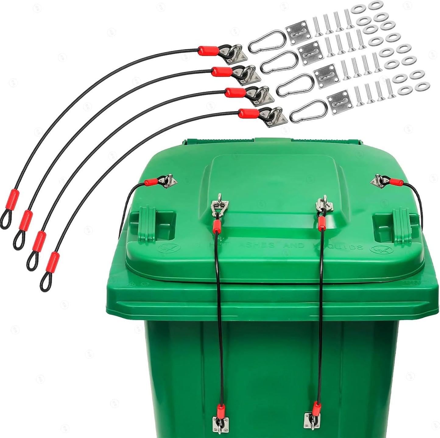 Trash Can Locks、 Garbage Can Lid Locks for Animals, Bear Raccoon Squirrel Dog Proof Trash Can Lock, Weather-Resistant Universal Trash Bin Lock for Outdoor Trash Cans with Stainless Steel Hasps, 4 Pack
