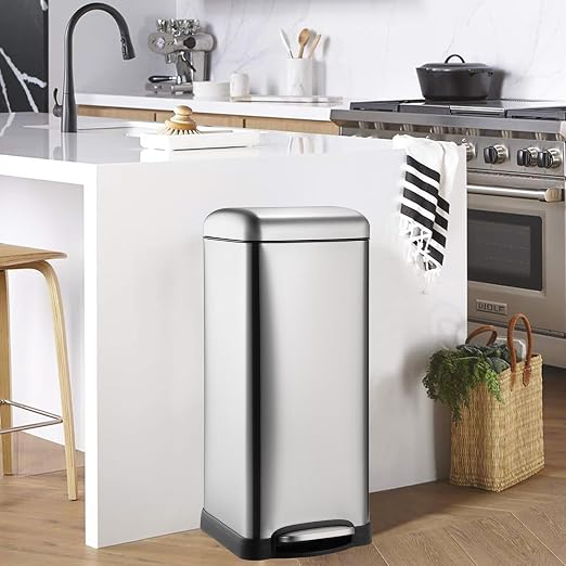8 Gal/30L Slim Trash Can, Rectangular Step-On Stainless Steel Garbage Can - Image 8