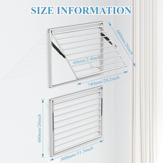 2 Pcs Wall Mount Clothes Drying Rack 26 X 31.5 Laundry Room Organizer Laundry - Image 4
