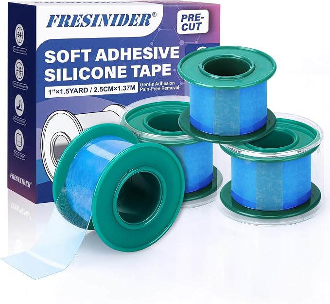 FRESINIDER Silicone Medical Tape – 1" x 1.5 Yard Blue 4 Rolls, Waterproof & by FRESINIDER