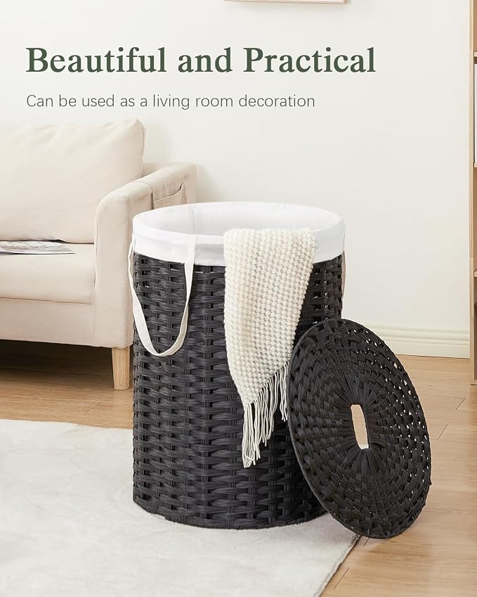 Laundry Basket with Lid Round Rattan Laundry Hamper with Lid and Handles 29.1 - Image 7