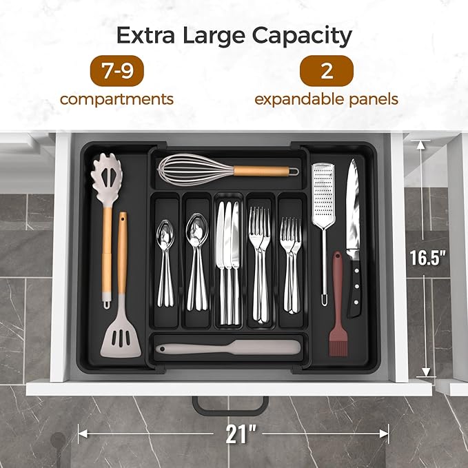 Extra Large Expandable Silverware Organizer, BPA-Free Food-Safe Cutlery - Image 2
