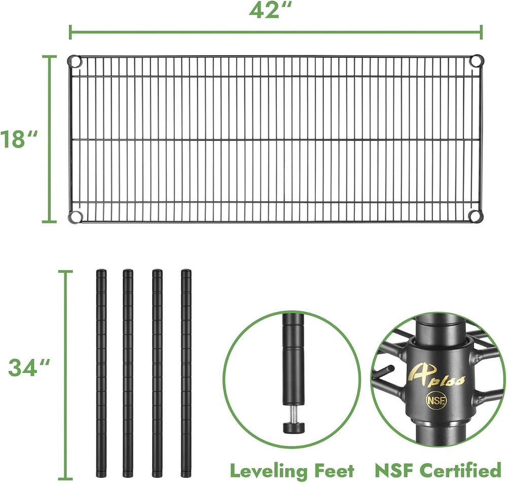 APLSS 18" D x 42" W x 34" H Black Heavy Duty Wire Shelving wit...