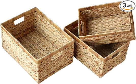 Water Hyacinth Wicker Baskets for Organizing, Rectangular Wicker Baskets by JLKIMZVOstoragebasket