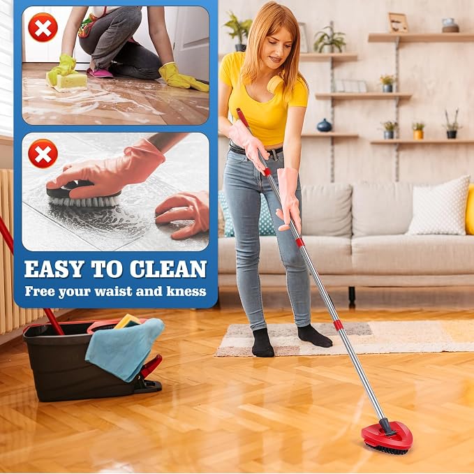 2 Pcs Full-Coverage Spin Mop Scrub Brush Head and 1 Mop Base Part Replacement - Image 4