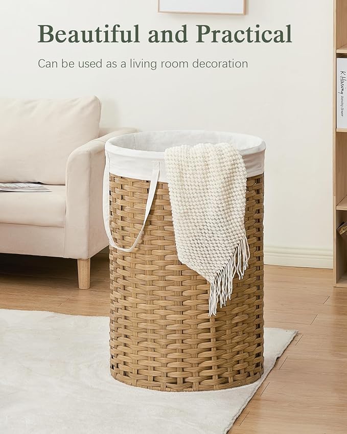 34.3 Gal Large Laundry Hamper Laundry Basket Round Handwoven Wicker Laundry - Image 8