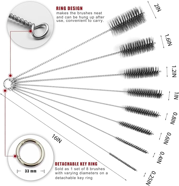 16 Inch Extra Long Pipe Cleaning Brush Set Stainless Steel Bristles, Stainless - Image 2
