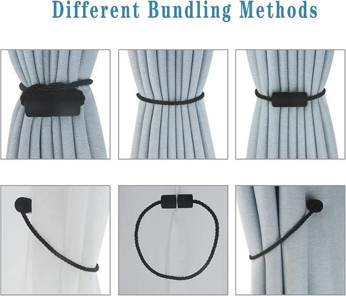 Magnetic Curtain Tiebacks 2 Pack Black Curtain Rope Tieback Curtain Holders - Image 4