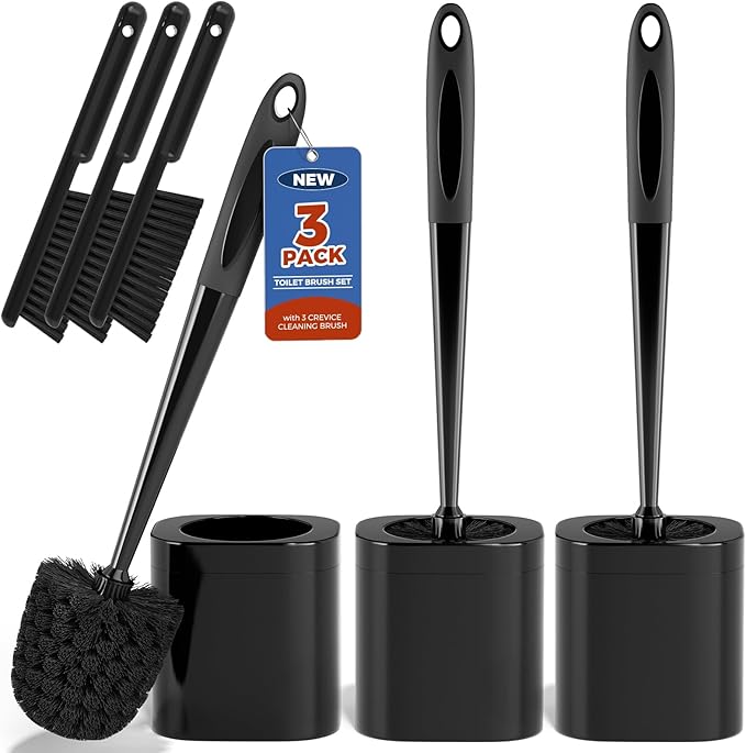 Toilet Brush, 3 Pack Toilet Brush and Holder Set Bathroom Accessories, Toilet by Holaloha