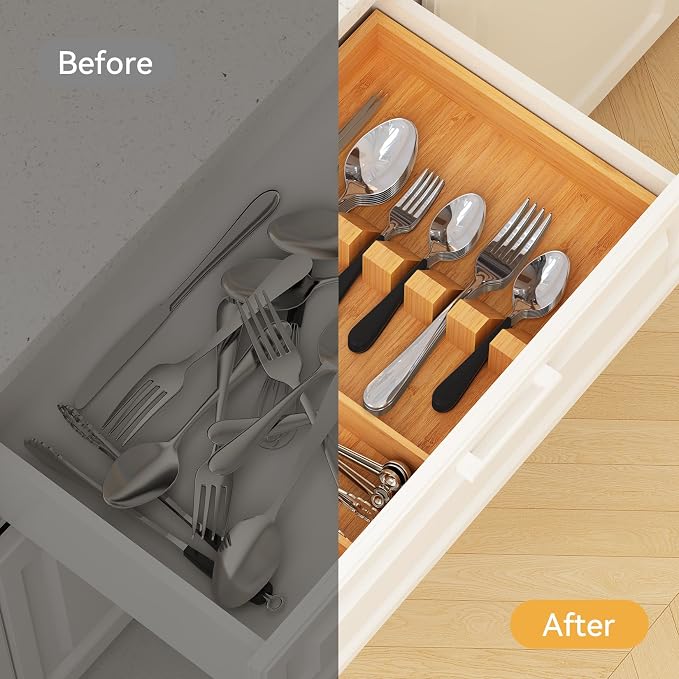 Yofidra Pure Bamboo Silverware Drawer Organizer: 16.53" Lx10 Wx1.93 H Large - Image 8