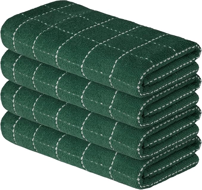 Artoid Mode Checkered Designed Cotton Green Terry Kitchen Dish Towels, 15x25 by ArtoidMode