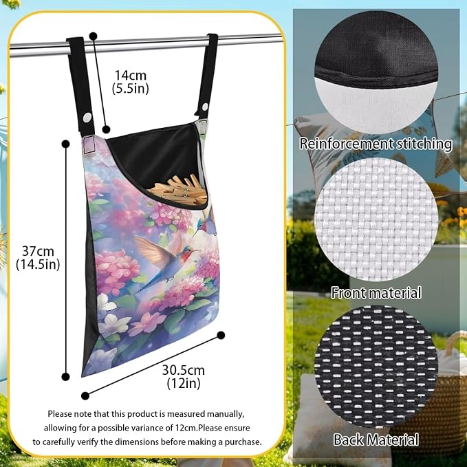 Hummingbird and Flower Clothes Pin Hanging Bag - Image 6
