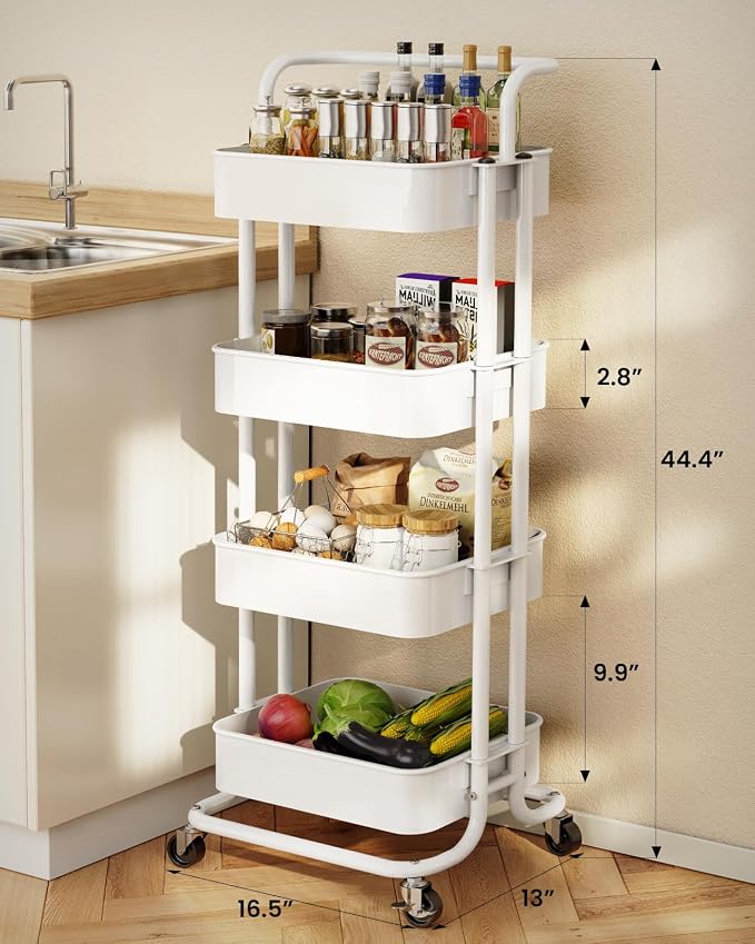 Pipishell 4 Tier Mesh Utility Cart, Rolling Metal Organization Cart - Image 2