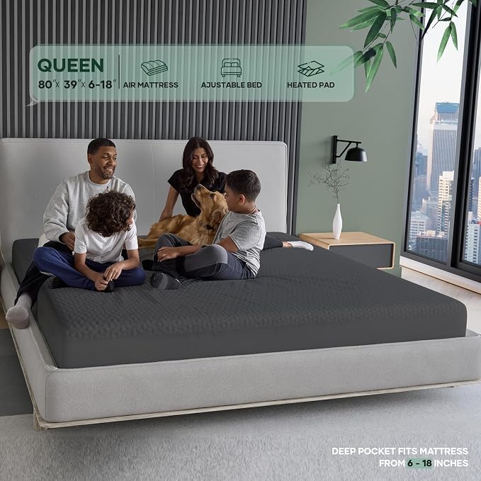OhGeni 100% Waterproof Mattress Protector, Queen-Gray Size Mattress Pad - Image 4