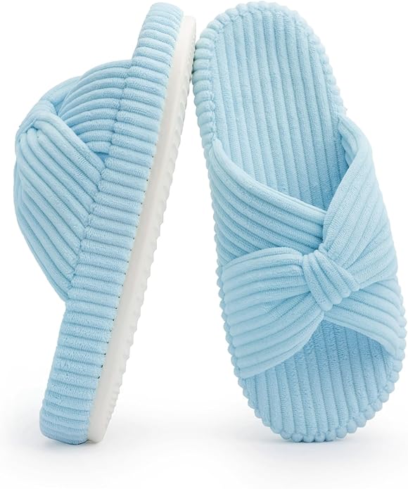 Chantomoo Slippers for Women Memory Foam House Bedroom Corduroy Bow Crossbands by Chantomoo
