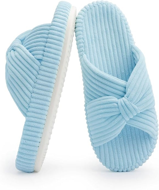 Chantomoo Slippers for Women Memory Foam House Bedroom Corduroy Bow Crossbands by Chantomoo