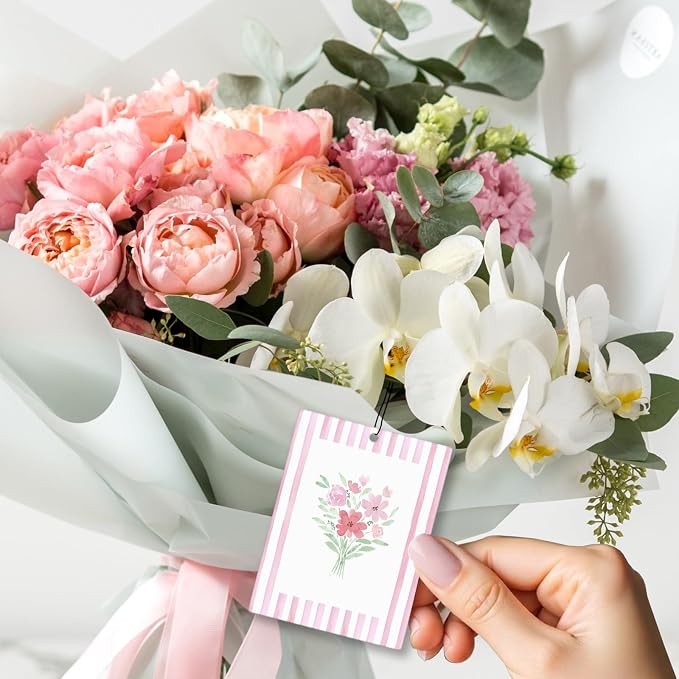 Girly Pink Floral Car Air Freshener 4 Pcs, Preppy Pink Striped Flower Hanging - Image 5