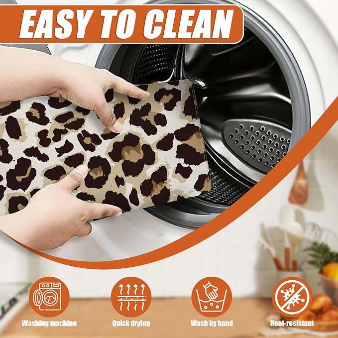 Brown Leopard Dish Drying Mat for Kitchen Counter Microfiber Absorbent Dish - Image 4