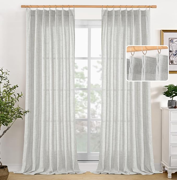 YoungsTex Linen Semi Sheer Curtains 90 Inch Length 2 Panels, Light Grey Light by YoungsTex