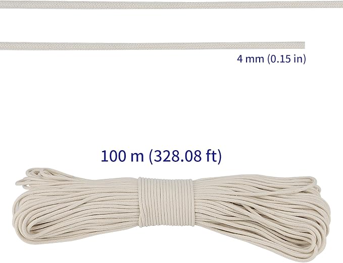 SOUJAP 5/32 Inch White Natural Cotton Clothesline Rope, 4mm x 328 Feet Cotton - Image 2