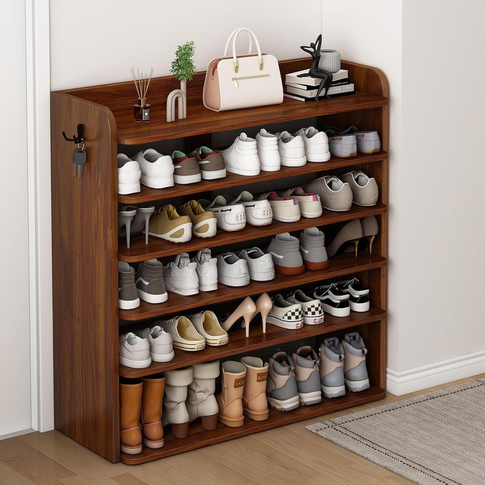 5 Tier Shoe Rack, Wooden Shoe Storage Cabinet, Large Capacity Tall Shoe Shelf...