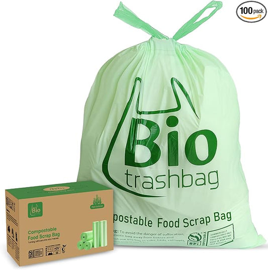 13 Gallon Compostable Trash Bags, Biodegradable Drawstring Compost Food Waste by Biotrashbag