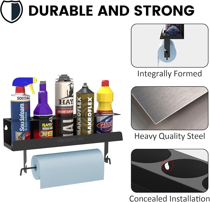 UNITEDPOWER 5 Aerosol Spray Can/Paper Towel Holder, Paint Bottle Storage Rack - Image 4