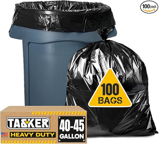 Tasker 45 Gallon Trash Bags, Extra Large Black Garbage Bags by Tasker