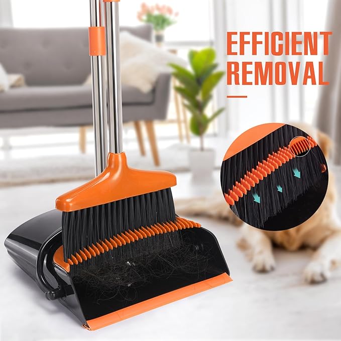 Broom and Dustpan Set with Long Handle, Light Weight Stainless Steel Poles - Image 5