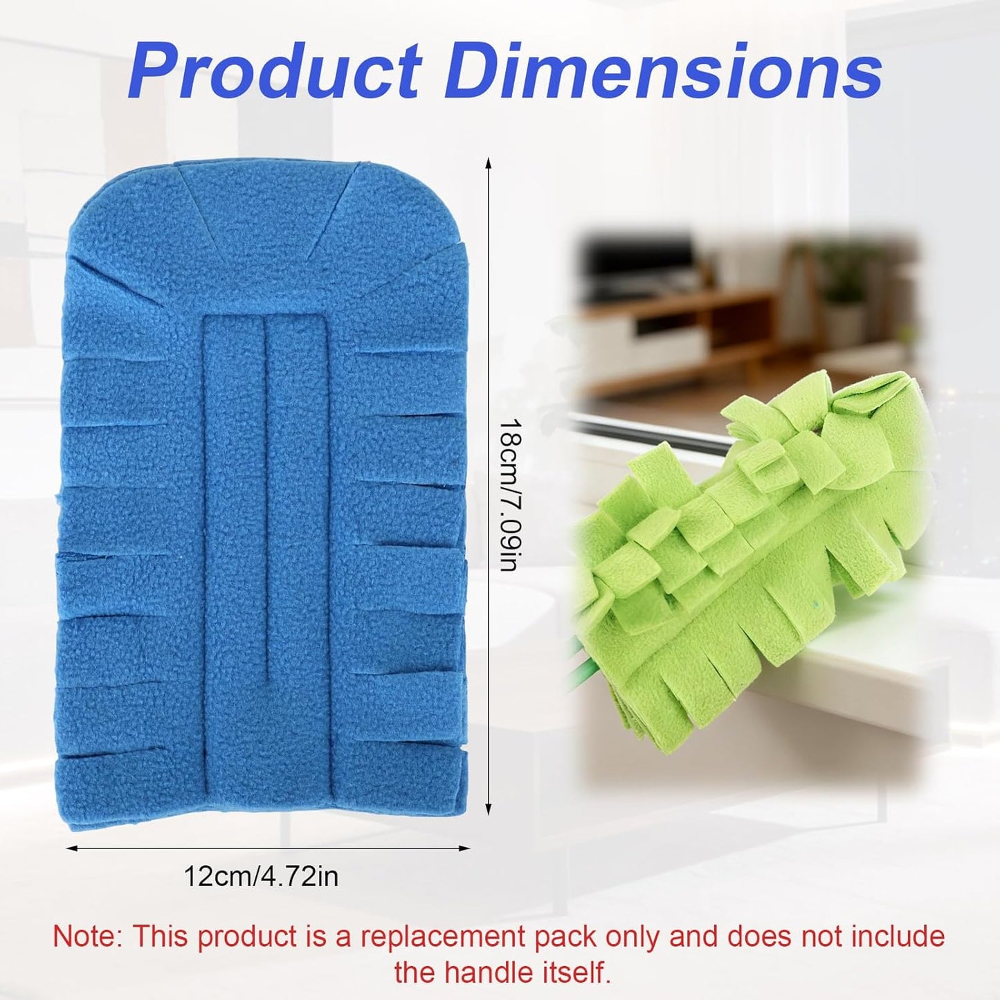 4pcs Reusable Duster Refills, 4 Color 360° Washable Heavy Duty Fleece Dusting Pads Cleaning Pads Replacement Accessories for Ceiling Fan Window Blinds Kitchen Car Interior (Handle Not Included)