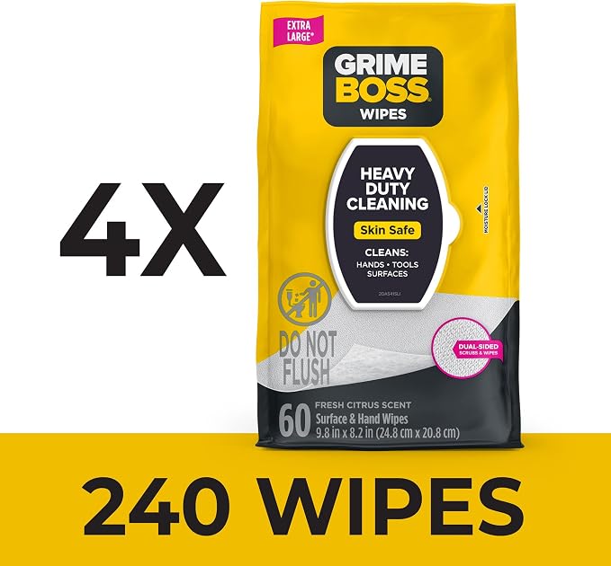 Grime Boss Heavy Duty Surface and Hand Wipes | Wet Wipes Remove Paint, Dirt | - Image 2