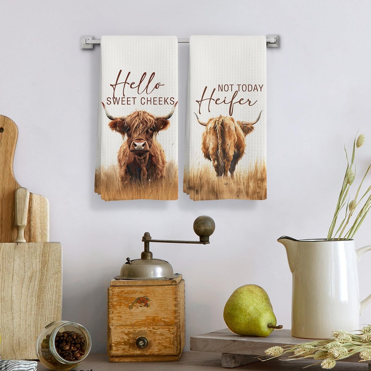 Western Highland Cow Bathroom Decor Towels, Farmhouse Hello Sweet Cheeks Hand Towel Decorative Set, Christmas Bathroom Decor, Christmas Highland Cow Lover Gifts Hand Dish Tea Towels 16x24in