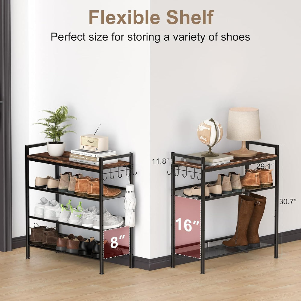 Refrze Shoe Rack for Front Door Entrance, 4 Tier Height-Adjustable Metal Shoe...