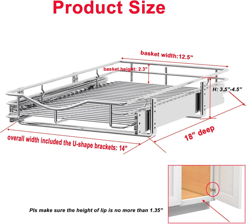 DINDON 1 Tier Pull Out Cabinet Organizer (14" W x 18" D) Heavy-Duty...