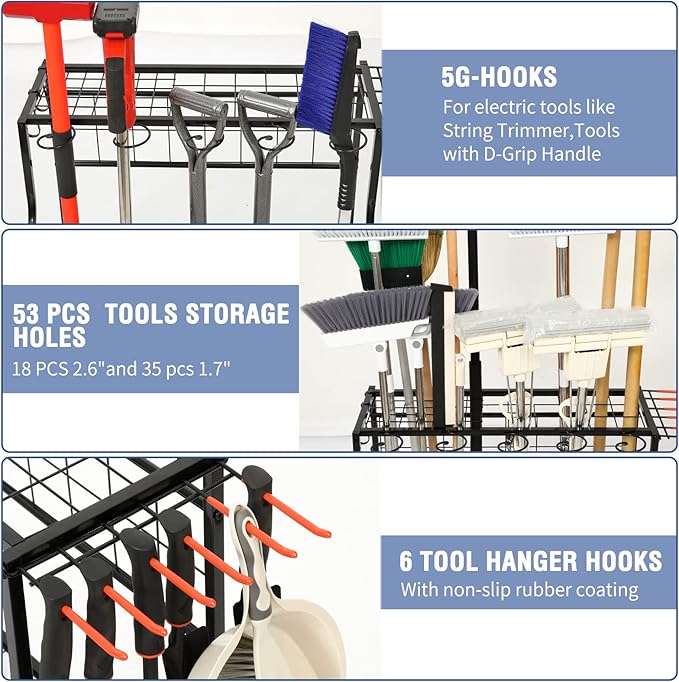 Garden Tool Organizer for Garage, Garden Tool Rack, Yard Tool Holder for Garage - Image 4
