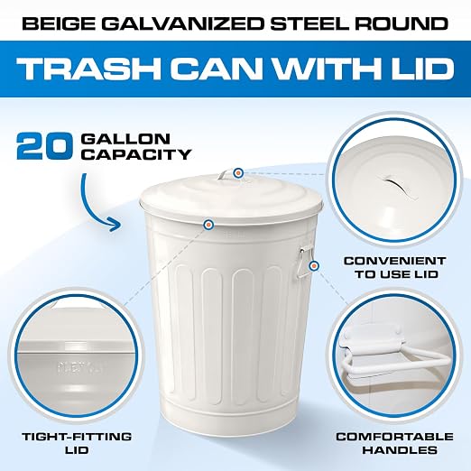 Plexon 13-Gallon Galvanized Steel Round Trash Can - Image 7