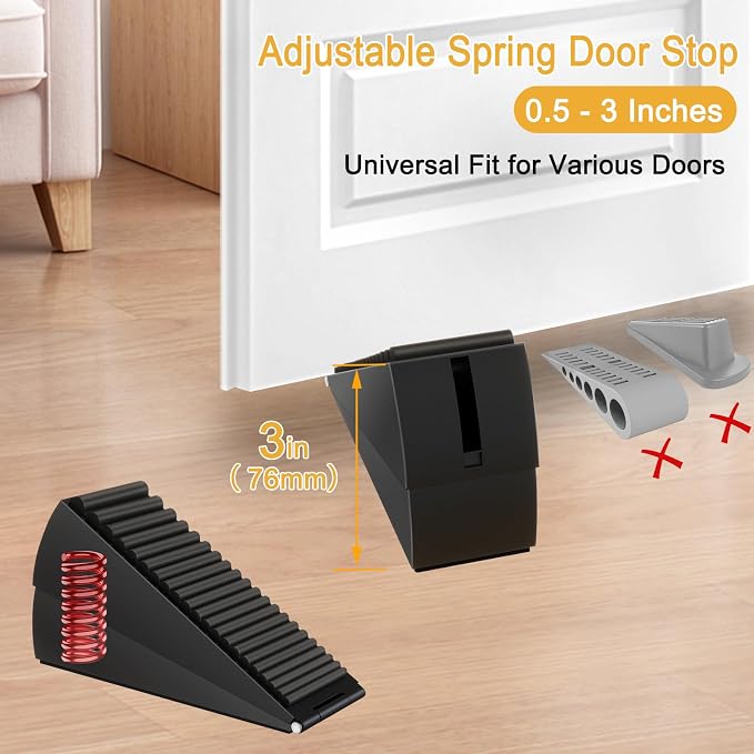 4 Pack Adjustable Spring Door Stoppers Heavy Duty, 3 Inches High Tall Large - Image 4