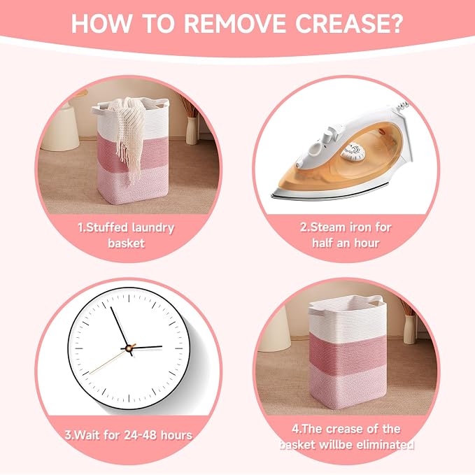 CLHMILY&Z 75L Laundry Hamper Rectangular Pink Rope Basket - Image 7