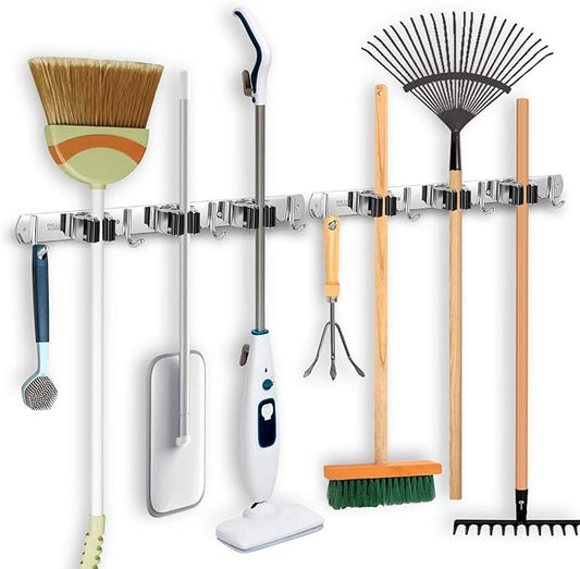 IMILLET 2 Pack Broom and Mop Holder Wall Mounted, Stainless Steel Broom Holder by IMILLET