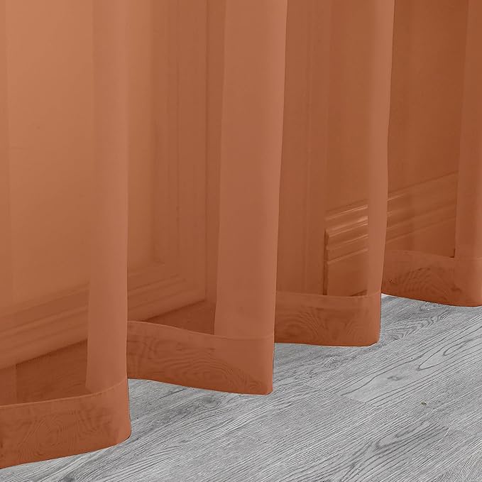 Chyhomenyc Orange Sheer Curtains 63 Inch Length 2 Panels, Light Filtering Airy - Image 7