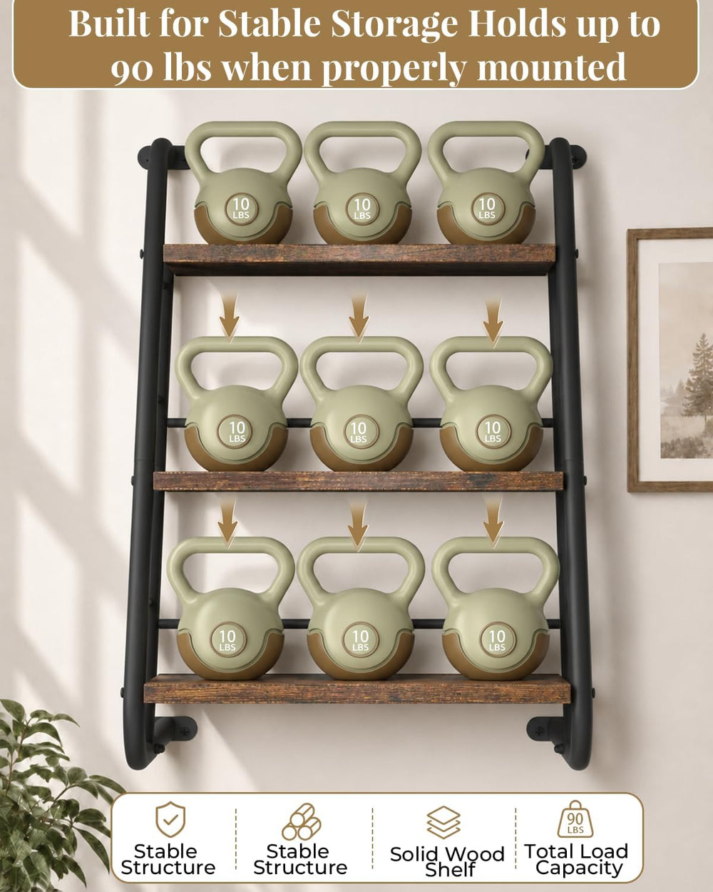 Floating Shelves for Wall,3-Tier Rustic Wood Ladder Wall Shelf,16" Brown