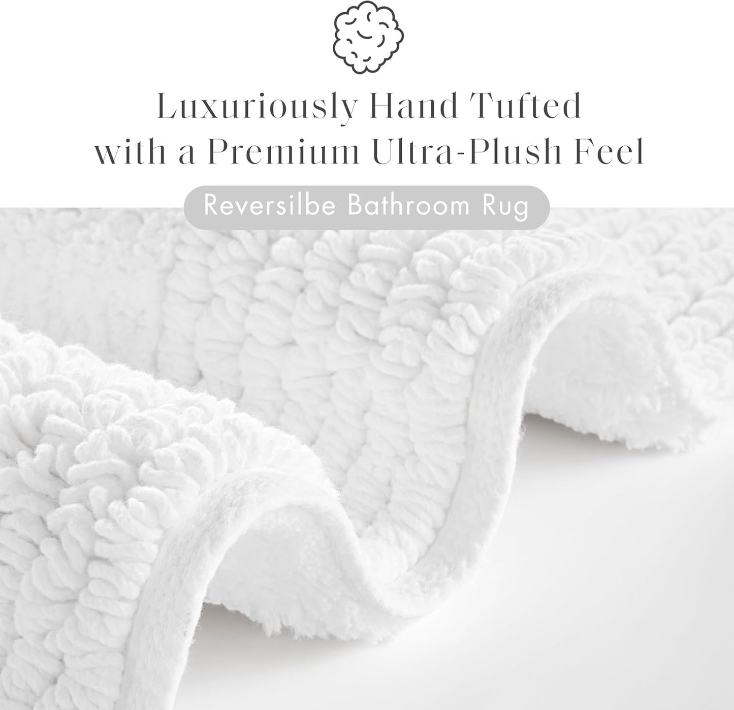 Madison Park Splendor Reversible 100% Cotton Tufted Bathroom Rug-3000 GSM Hotel Quality Luxurious Plush Medium Pile Bath Mat Absorbent, Quick Dry, Shower Room Décor, 21x34, White