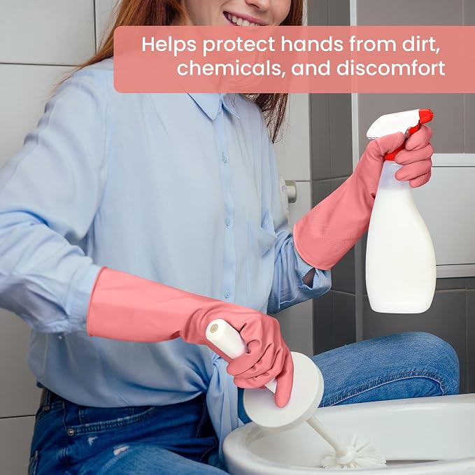 Rubber Cleaning Gloves for Dishwashing, 4 Pairs Reusable Kitchen Gloves for - Image 4