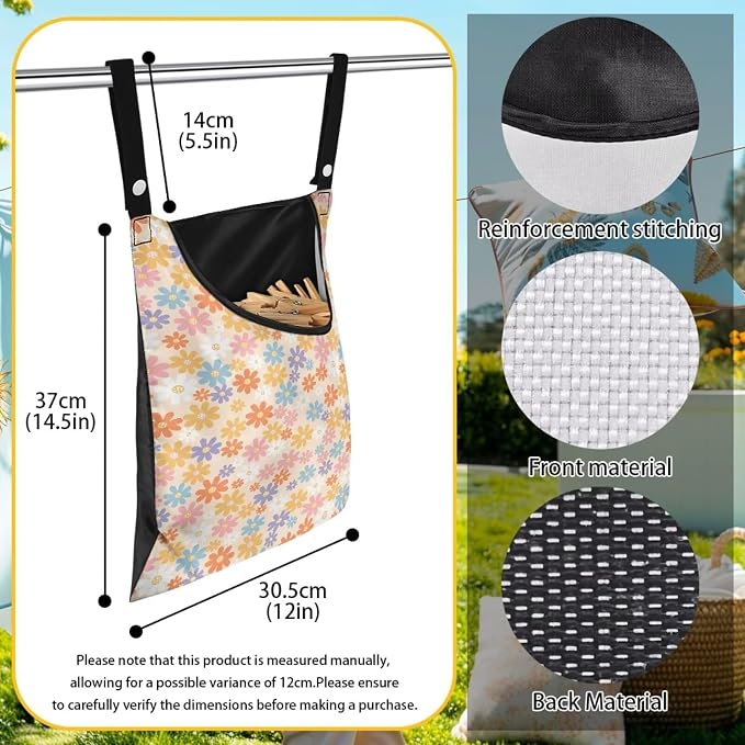 2 Pcs Flower Clothes Pin Hanging Bag, Clothespin Bag Organizer Clothes Pin Bag - Image 6