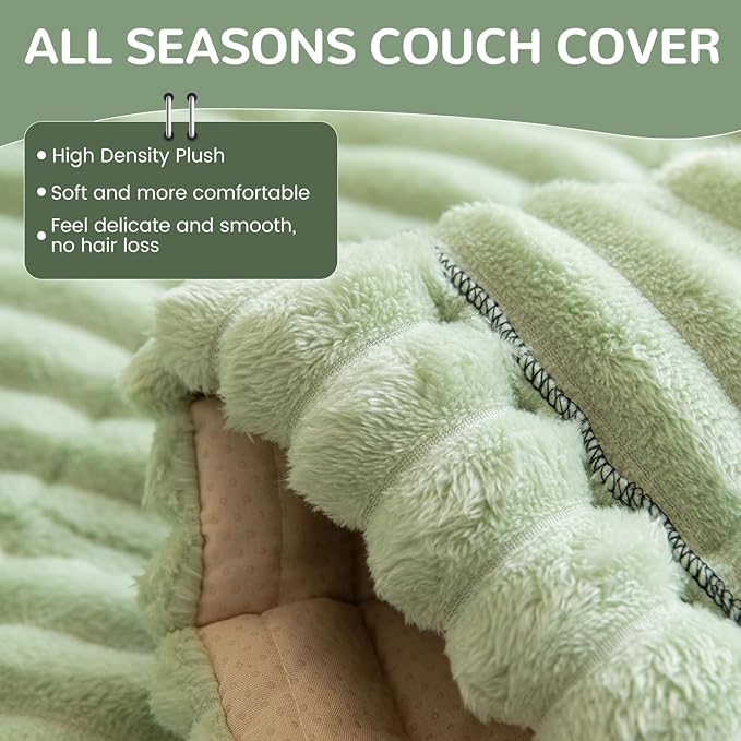 OTOB Couch Covers for 3 Cushion Sofa Pet Friendly, Plush Fuzzy Non Slip Sofa - Image 3