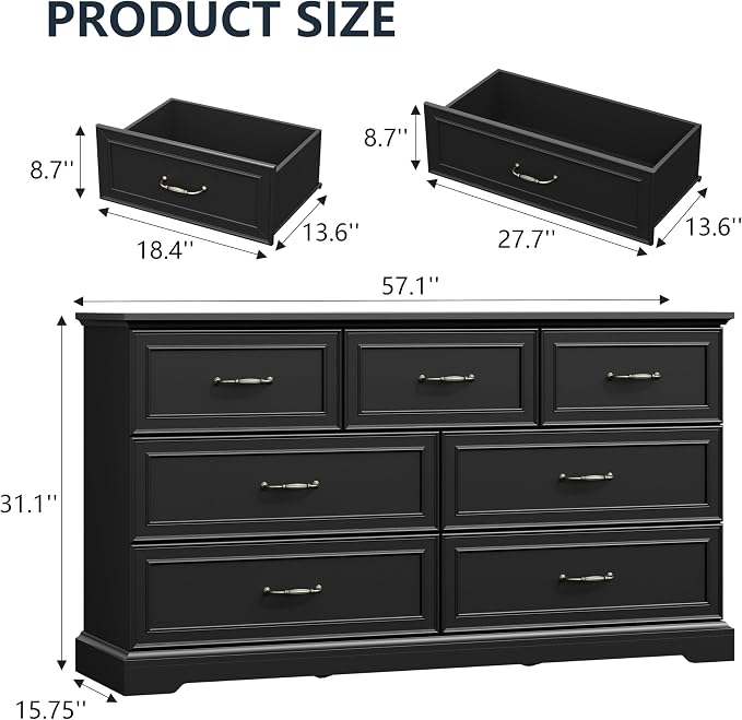 7 Drawer Dresser for Bedroom, Rustic Farmhouse Dresser - Image 2